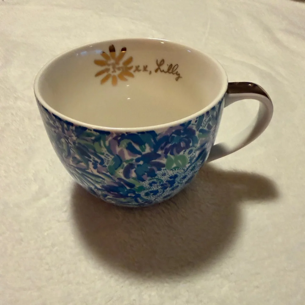 Lilly Pulitzer Y2K Floral Coffee Mug “xx, Lilly” gold Signature chunky soup mug